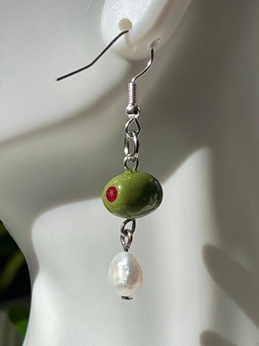 Martini Girl Single Olive and Pearl Earring