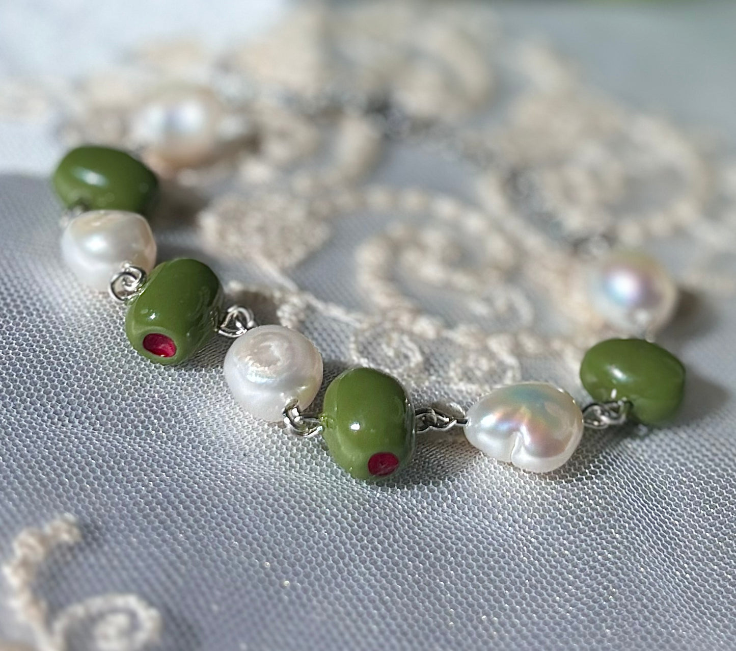 Olive and Freshwater Pearls Bangle