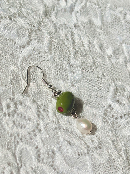 Martini Girl Single Olive and Pearl Earring