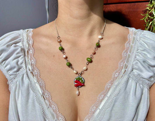 Savory Appetizer Plate Olive and Chili Peppers Necklace