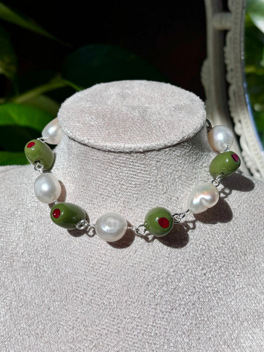 Olive and Freshwater Pearls Bangle