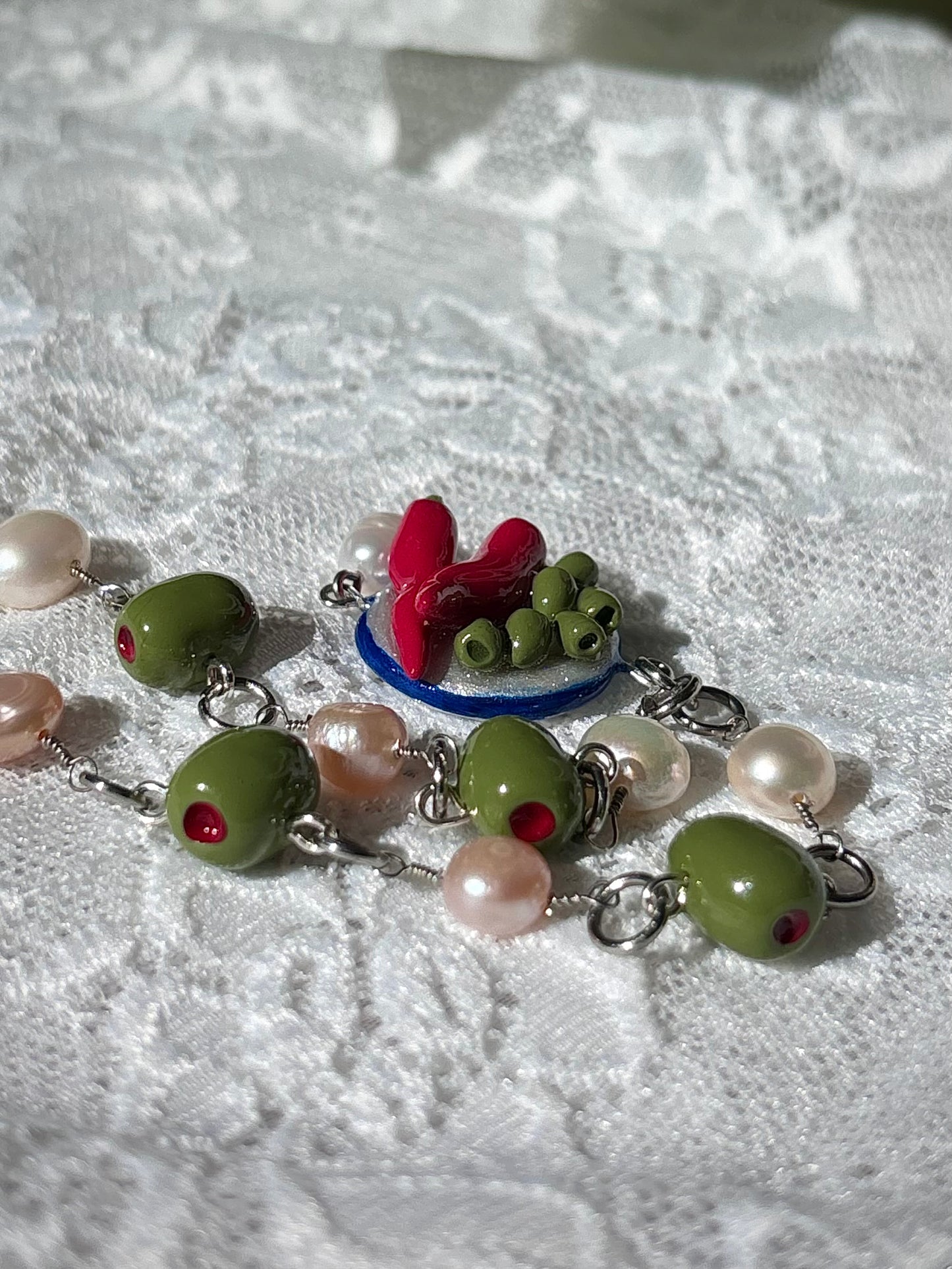 Savory Appetizer Plate Olive and Chili Peppers Necklace