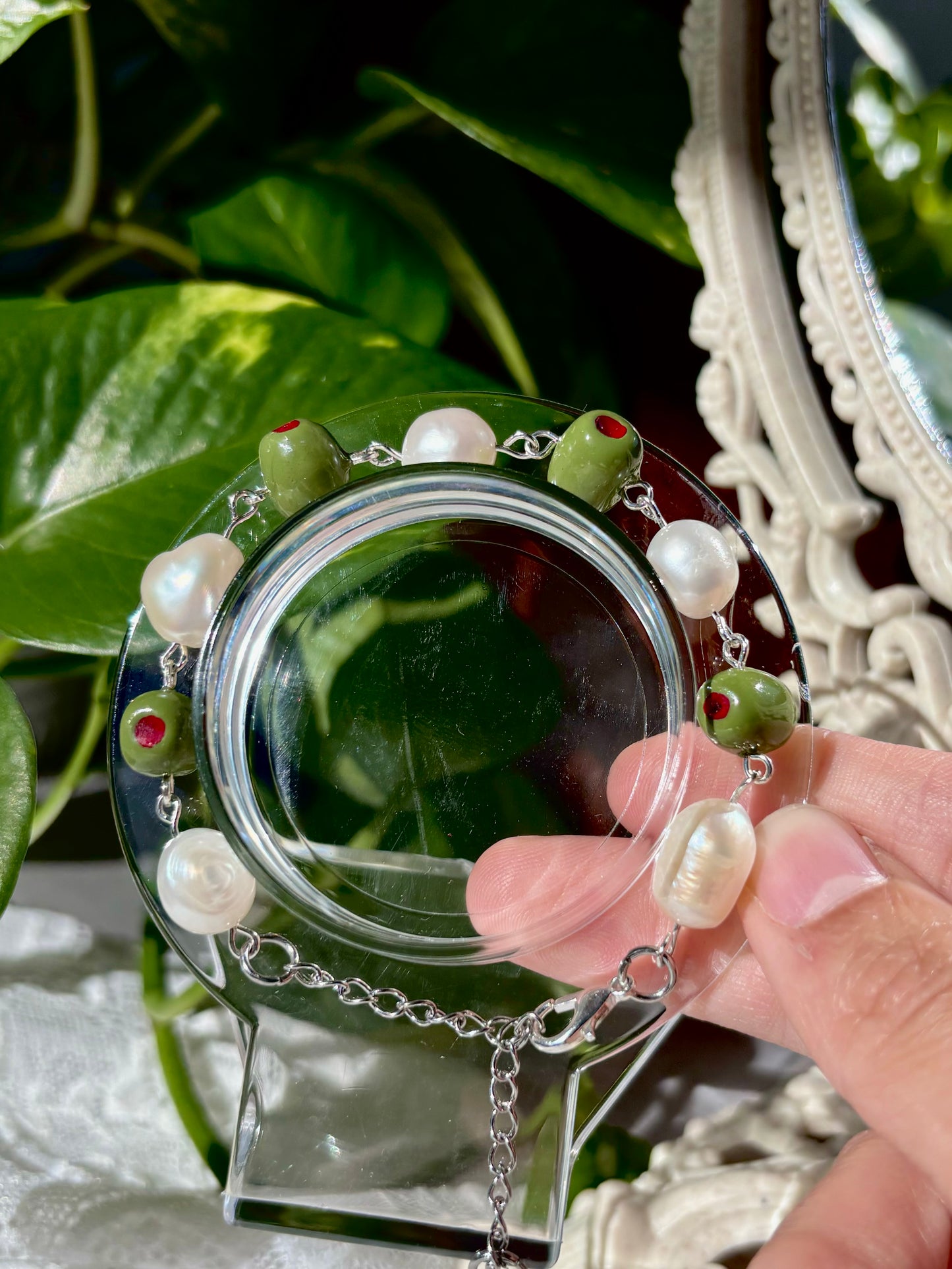 Olive and Freshwater Pearls Bangle