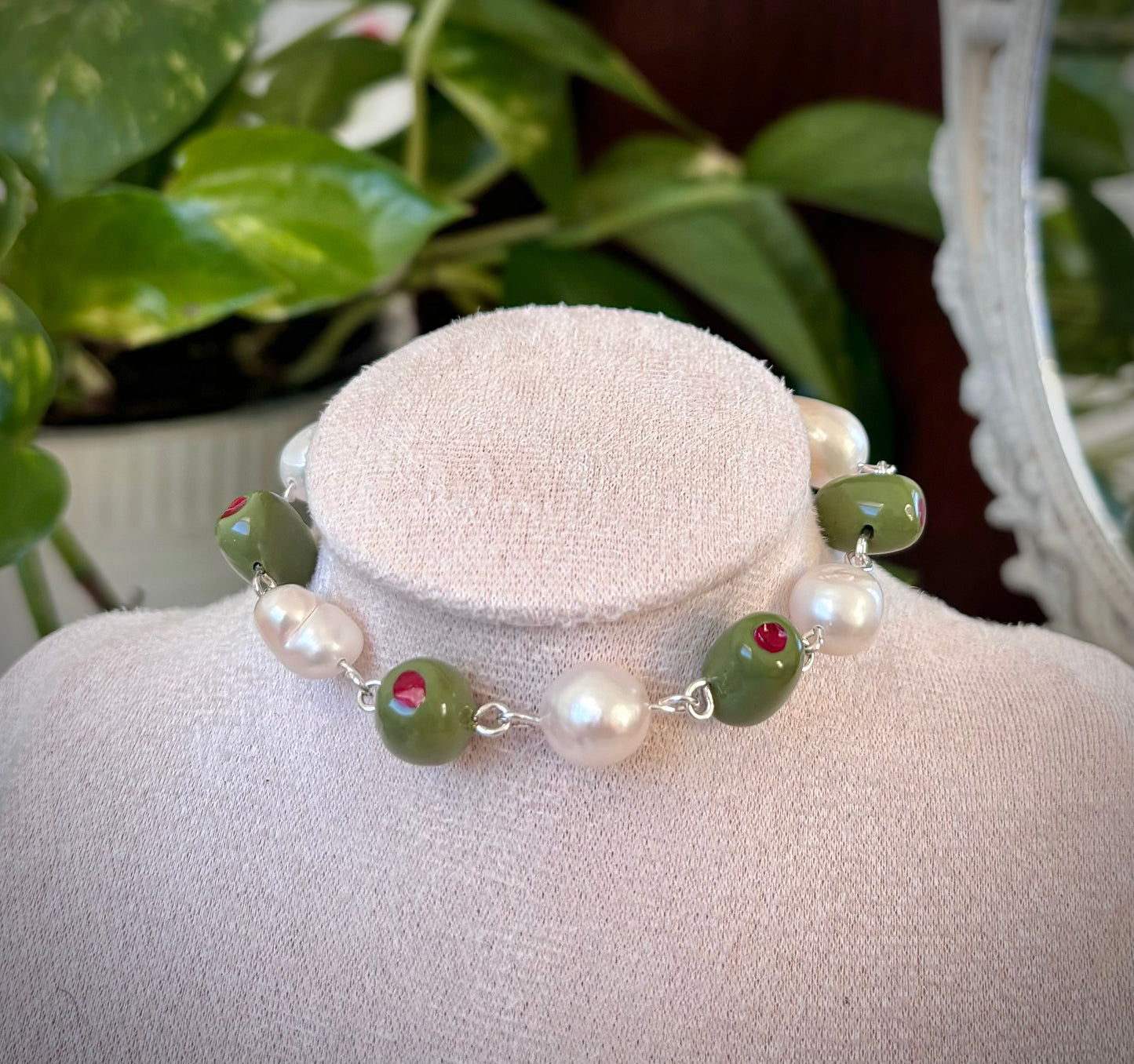 Olive and Freshwater Pearls Bangle