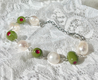 Olive and Freshwater Pearls Bangle