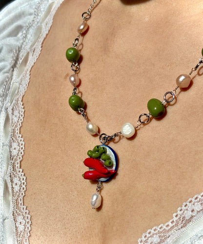 Savory Appetizer Plate Olive and Chili Peppers Necklace