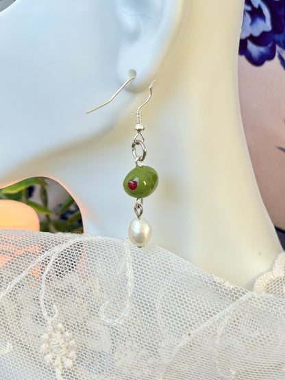 Martini Girl Single Olive and Pearl Earring